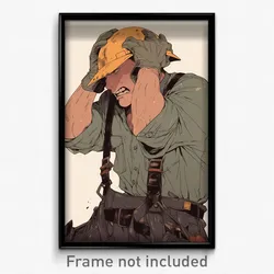Anime Art Poster - Man Feeling Infuriated Wearing Rundown Hardhat (Print)