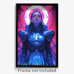Movie Art Poster - Woman Feeling Trust, Interesting Blue Armor (Film Print)