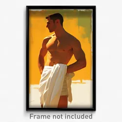 Art Poster - Man Feeling Curiosity Wearing Smooth White Sarong (Print)