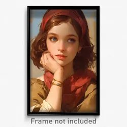 Art Poster - Girl Feeling Amusement, Athletic Frilled Hairband (Art Print)