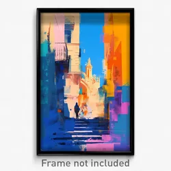Art Poster - Vibrant Barcelona (Psychedelic Trippy Weird 11x17 Cartoon Print)
