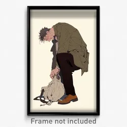 Anime Art Poster - Man Feeling Ambivalence Wearing Tattered Gift Bag (Print)
