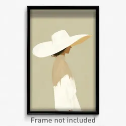 Art Poster - Girl Feeling Lonely Wearing White Large Hat (Art Print)