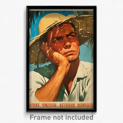 Russian Movie Poster - Man Feeling Worried, Delightful Straw Hat (Art Print)