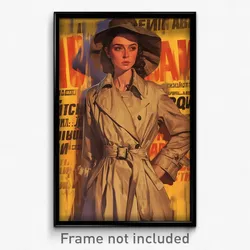 Russian Movie Poster - Woman Feeling Alarm, Classic Trench Coat (Art Print)