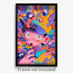 Anime Art Poster - Boy Feeling Cowardly Wearing Complex Hat Ornament (Print)