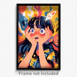 Art Poster - Girl Feeling Astonished, Adorable White Scrunchie (Art Print)