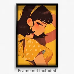 Art Poster - Woman Feeling Pity Wearing Delightful Yellow Bowtie (Art Print)