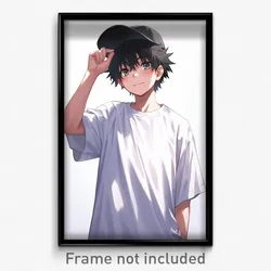 Anime Art Poster - Boy Feeling Loathing Wearing Rundown Black Headwear (Print)
