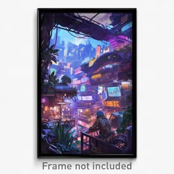 Art Poster - A Cyberpunk Alley With Neon Signs And Hovercars