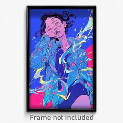 Anime Art Poster - Woman Feeling Persevering Wearing Pretty Blue Jacket (Print)