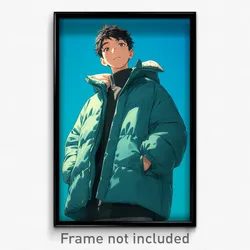 Anime Art Poster - Boy Feeling Fondness Wearing Quizzical Aqua Jacket (Print)