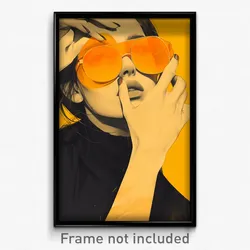 Art Poster - Woman Feeling Charity Wearing Remarkable Orange Goggles (Art Print)