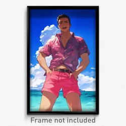 Anime Art Poster - Man Feeling Mad Wearing Marvelous Pink Shorts (Print)