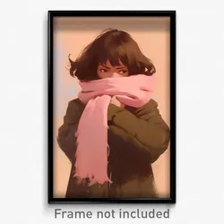 Art Poster - Girl Feeling Insulted Wearing Remarkable Pink Scarf (Art Print)