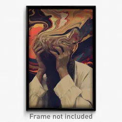 Art Poster - Man Feeling Despair Wearing Modern White Headwear (Art Print)