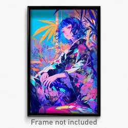 Anime Art Poster - Woman Feeling Lazy, Enchanted Multicolored Kimono (Print)