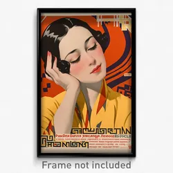 Russian Movie Poster - Woman Feeling Happy, Made Up Beige Sweater (Art Print)