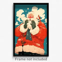 Art Poster - Man Feeling Alarmed Wearing Fluffy Santa Gloves (Print)