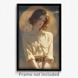 Art Poster - Girl Feeling Persevering Wearing Creative Beige Shirt (Print)