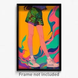 Anime Art Poster - Woman Feeling Alienation Wearing Soft Green Shorts (Print)