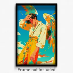 Art Poster - Man Feeling Perplexed Wearing Vibrant Wings (Art Print)