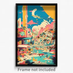 Movie Art Poster - Gregarious Pizza Shop (Psychedelic Retro Weird Film Print)