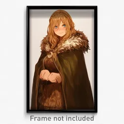 Anime Art Poster - Girl Feeling Pleased Wearing Wooden Fur Cloak (Print)