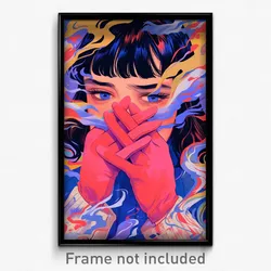 Art Poster - Girl Feeling Lonely Wearing Gorgeous Pink Gloves (Print)