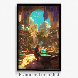 Art Poster - A Magical Potion Shop With Bubbling Cauldrons