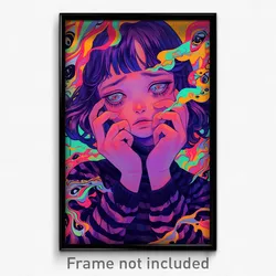 Art Poster - Girl Feeling Grouchiness Wearing Striped Purple Shirt (Art Print)