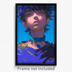 Anime Art Poster - Boy Feeling Resentment Wearing Thoughtful Blue Choker (Print)
