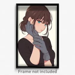 Anime Art Poster - Girl Feeling Attentiveness Wearing Gray Aqua Gloves (Print)