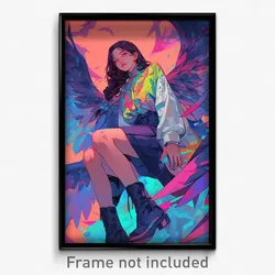 Anime Art Poster - Woman Feeling Apathy Wearing Gentle Multiple Wings (Print)