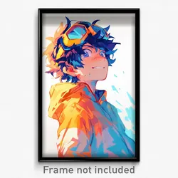Anime Art Poster - Boy Feeling Strong Wearing Blue Orange Goggles (Print)