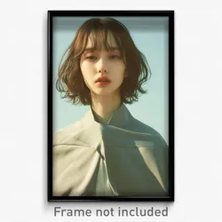 Anime Art Poster - Girl Feeling Focused Wearing Slim Grey Capelet (Print)