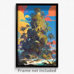 Art Poster - Vivacious Exotic Island (Psychedelic Trippy Weird Cartoon Print)