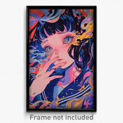 Anime Art Poster - Woman Feeling Contentment, Drab Blue Sailor Collar (Print)
