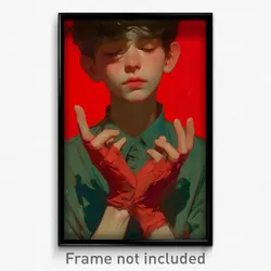 Art Poster - Boy Feeling Longing Wearing Green Red Gloves (Art Print)