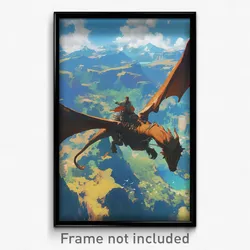 Art Poster - A Dragon Rider Soaring Over A Vast Canyon