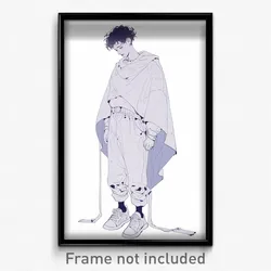 Art Poster - Boy Feeling Gloomy Wearing Mellow White Capelet (Print)