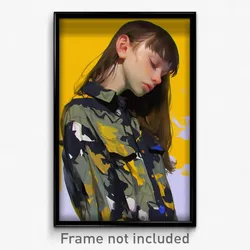 Art Poster - Girl Feeling Strong Wearing Odd Camouflage Jacket (Art Print)