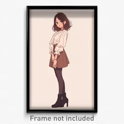 Anime Art Poster - Girl Feeling Stressed, Feminine Layered Clothes (Print)