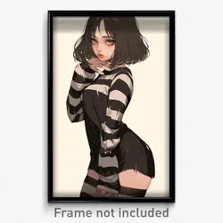 Anime Art Poster - Woman Feeling Attraction, Grimy Vertical Striped Legwear