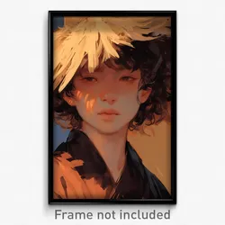 Art Poster - Boy Feeling Unsettled Wearing Large Hat Feather (Art Print)
