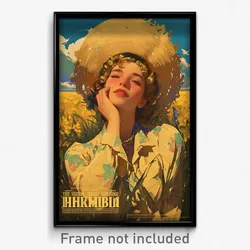 Russian Movie Poster - Woman Feeling Happiness, Fancy Straw Hat (Art Print)