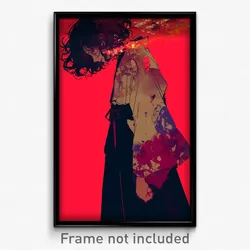 Anime Art Poster - Woman Feeling Bitter Wearing Grandiose Red Hakama (Print)
