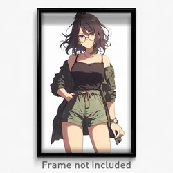 Anime Art Poster - Woman Feeling Intrigued, Stunning High Waist Shorts (Print)
