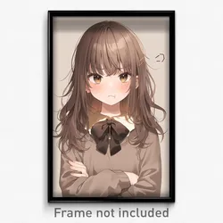 Anime Art Poster - Girl Feeling Angry Wearing Pretty Brown Ribbon (Print)