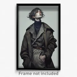 Art Poster - Man Feeling Alarmed Wearing Gray Winter Clothes (Art Print)
